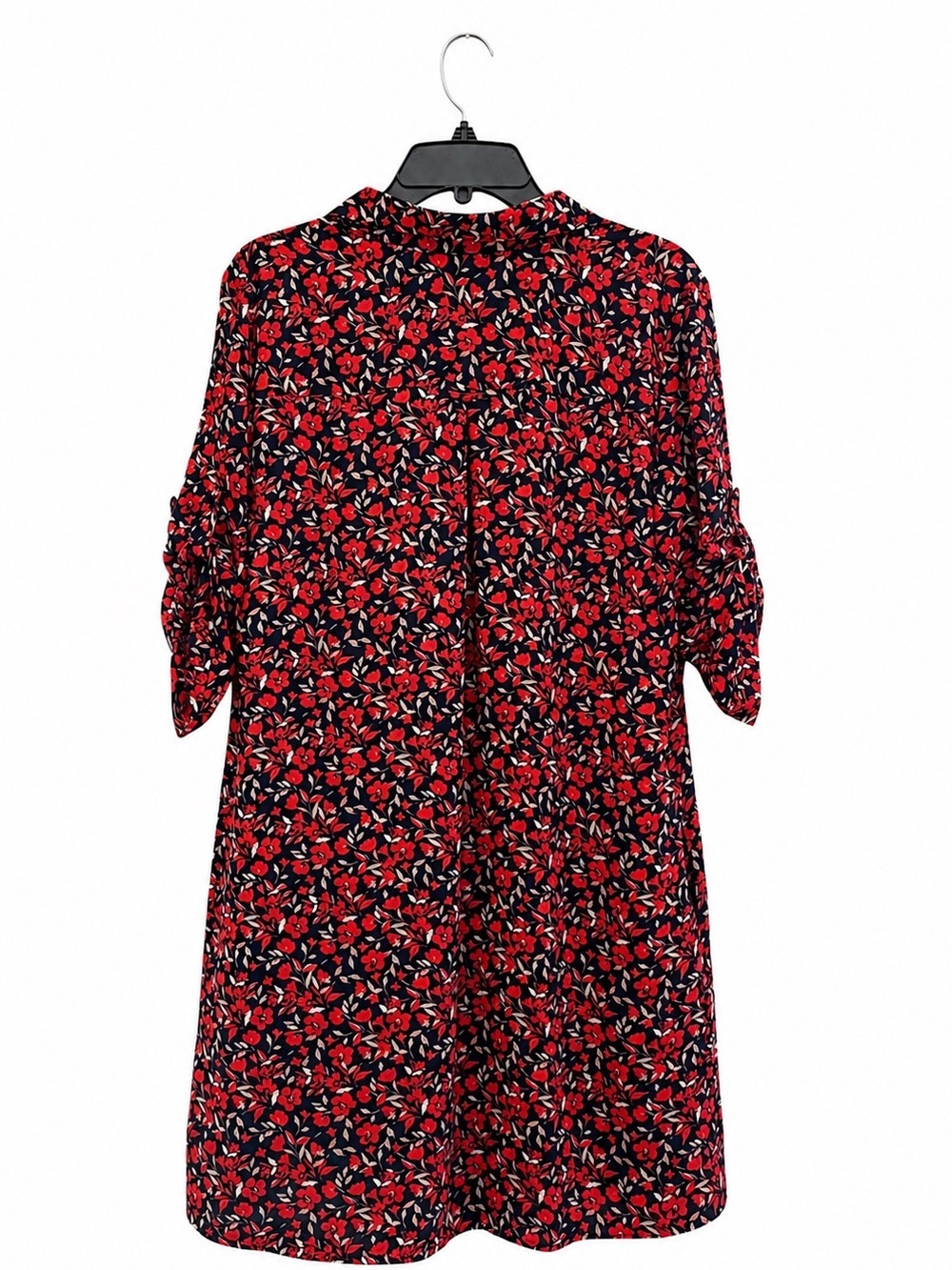 LOFT Red Navy Floral Shirt Dress 3/4 Sleeve Women’s Medium - Picture 2 of 2
